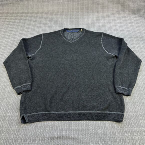 Tommy Bahama Sweater Mens Large Grey Pullover V Neck Textured Comfort Sweatshirt - Picture 1 of 9